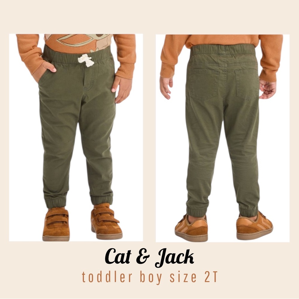 Cat & Jack Toddler Boys' Woven Jogger Pants, olive green, size 2T LIKE NEW